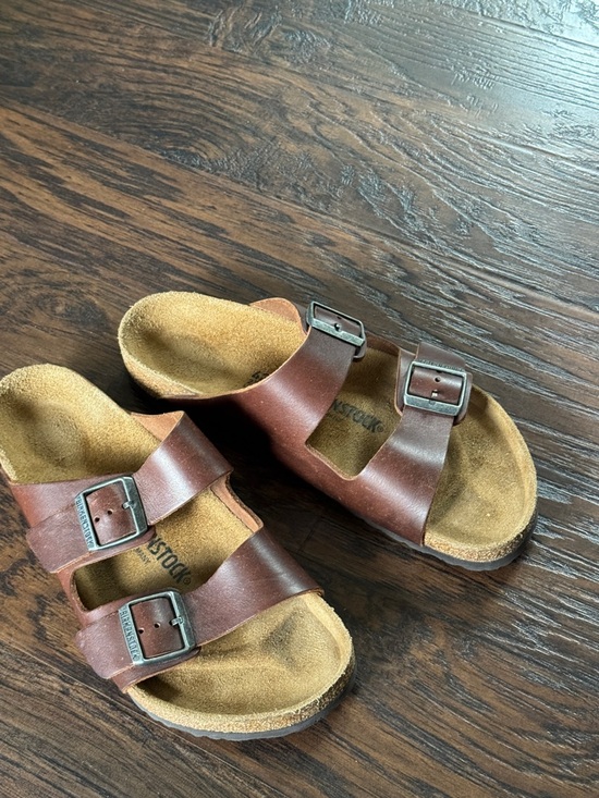 Birkenstock Brown Leather Two-Strap Men's Sandals, Sz 9, Like New - Picture 9 of 16